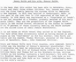 HenryHenrye Rolfe (arrived 1635 Newbury, MA) (Dorothy and John Rolfe are cousins) "Founder of Newbury "